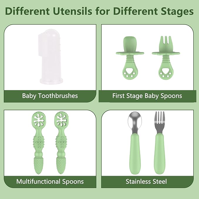 13 Pack Silicone Baby Feeding Set, BPA-Free Stainless Steel Toddler Feeding Supplies, Include Suction Plates, Baby Bowls, Silicone Fork & Spoon, and More, First Stage Baby Dish Set - 6+ Months