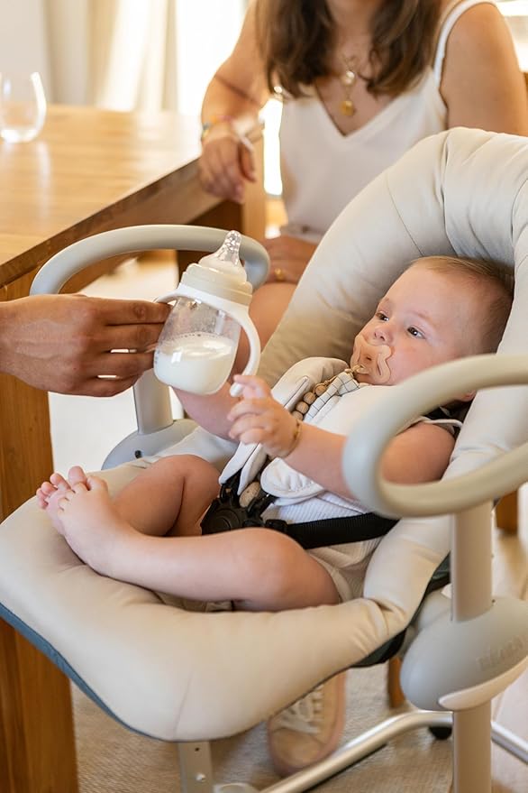BEABA 2-in-1 Baby Bottle to Transition Sippy Cup, No Spill Sippy Cup, Includes Removable Handles, Silicone Baby Bottle Nipple and Soft Spout, 7 oz Oat