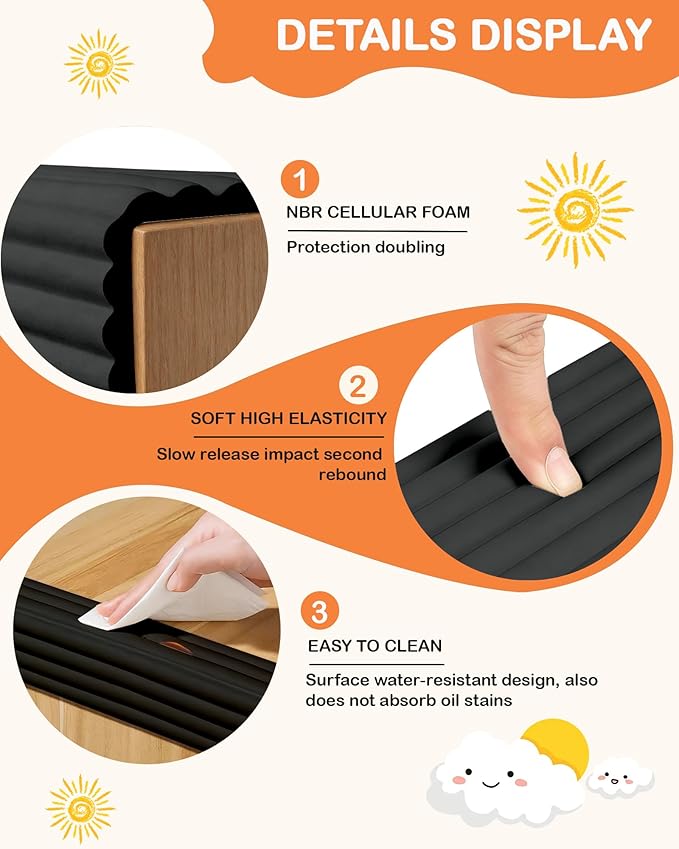 Corner Protector Baby, 16.5FT 0.4''Th W-Shape Edge Protector for Baby Proofing 4'' Wide Foam Fireplace Cushion Pre-Taped Safety Guard Bumper Pad for Furniture Wall Stair Door (Black)