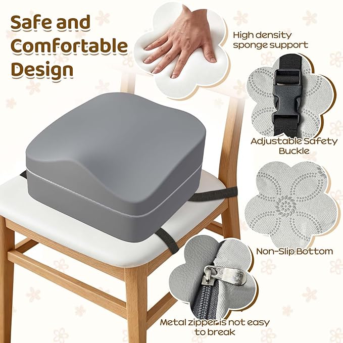 Ergonomic 2-in-1 Toddler Booster Seat for Kitchen Chair, Booster Seat for Dining Table Promotes Good Posture, Non-Slip Base & TPU Waterproof Cover & Double Safety Strap, fit for 18 Months to 5 Years