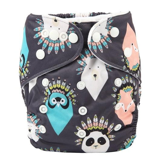 Baby Pocket Diaper Nappy Reusable Washable 8lbs to 36lbs (Native American Animal)