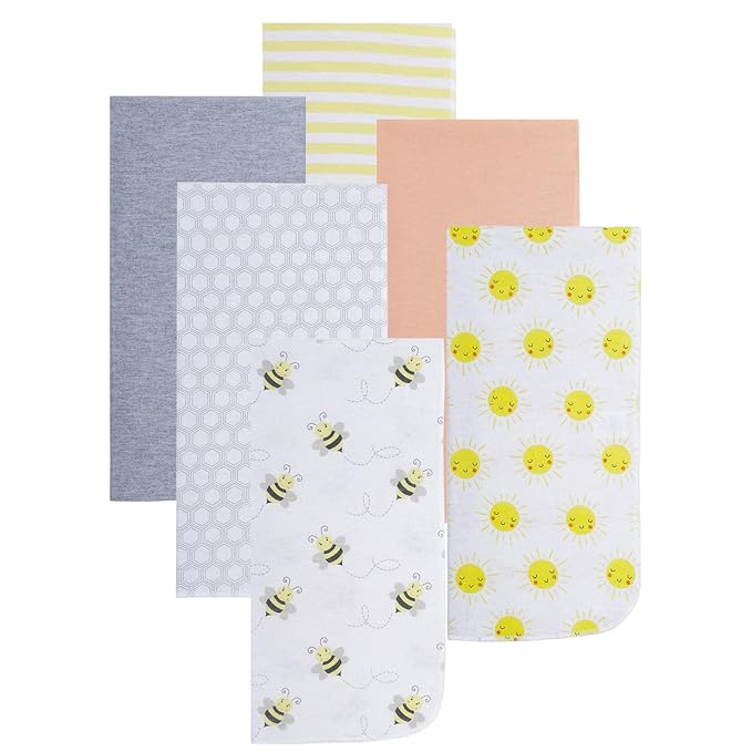 EVERYDAY KIDS 12 Pack Burp Cloths for Baby Boys and Girls - Bees, Sun and Stripes