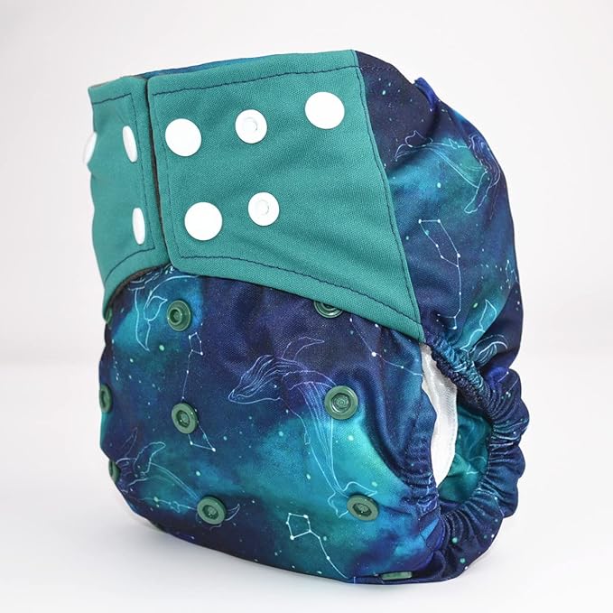 3 AIll in One Cloth Diapers Nappies for Night AIO Sewn in Insert Reusable Washable (Whales Foxes)
