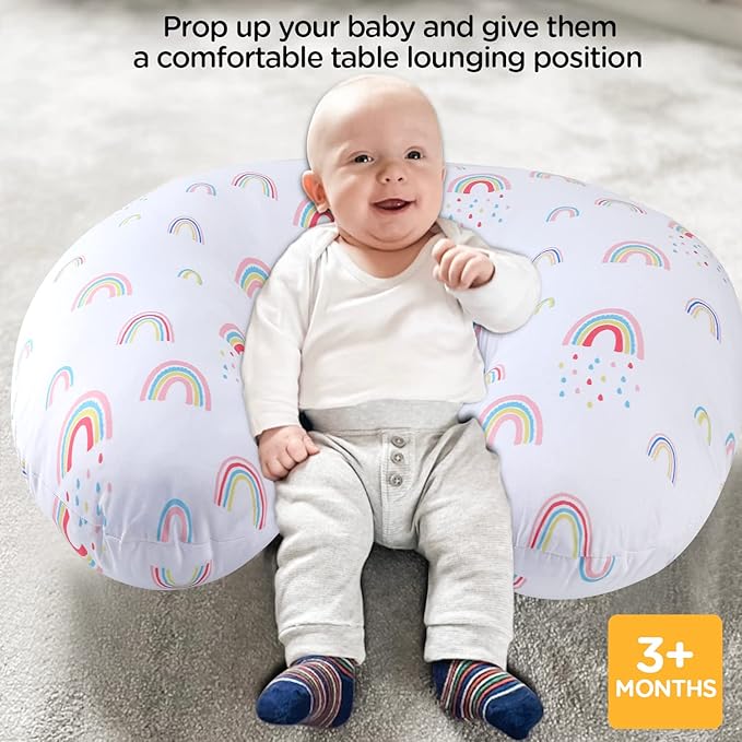Plushii Nursing Pillow for Breastfeeding, Soft and Supportive Breastfeeding Pillow for Mom and Baby, Cute Feeding Pillow with Removable Cover for 0–12 Months, Rainbow World