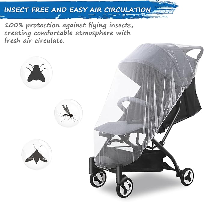 Baby Mosquito Net for Stroller, Reusable Bug Net for Stroller, Playards, Pack N Plays and Portable Mini Crib, Portable & Durable Baby Insect Netting, White