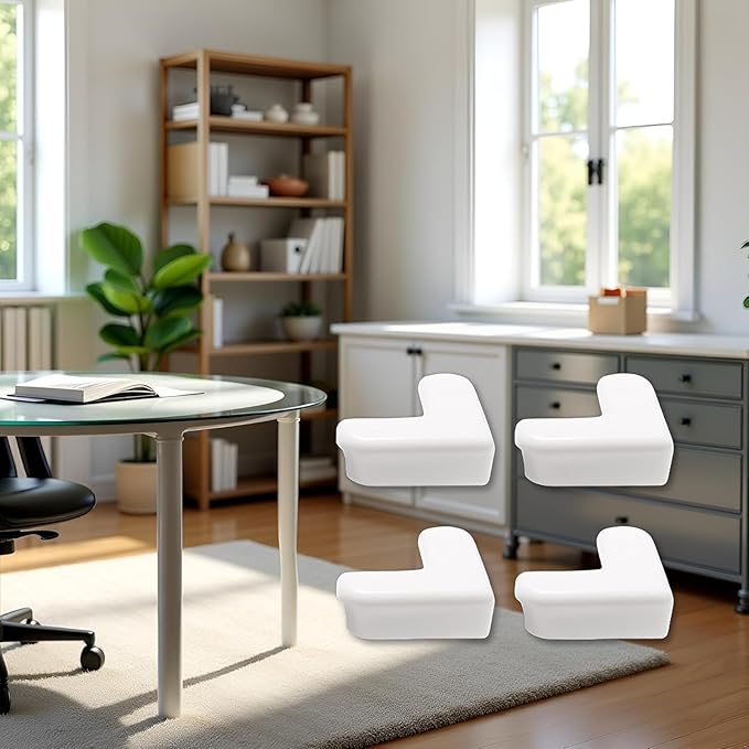 4-Pack White Corner and Edge Protectors - Self-Adhesive Bumpers for Furniture, Desks and Tables, Shock-Absorbing Guards for Home and Office Use