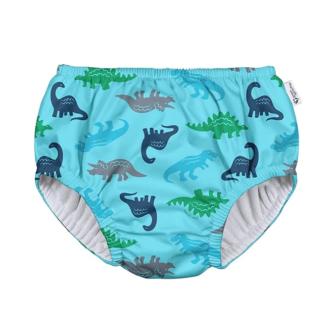 green sprouts Pull-up Reusable Absorbent Swim Diaper, Aqua Simple Dino, 24 Months