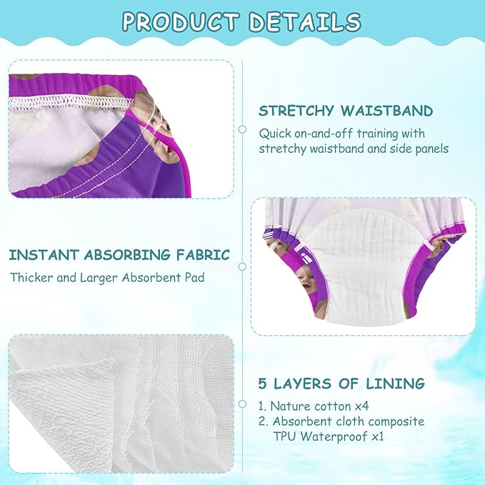 Joko Ivery 1 Purple Gradient Custom Potty Training Pants Traning Potty Panty Soft for Girls Boys Toddlers 4T 3Pcs