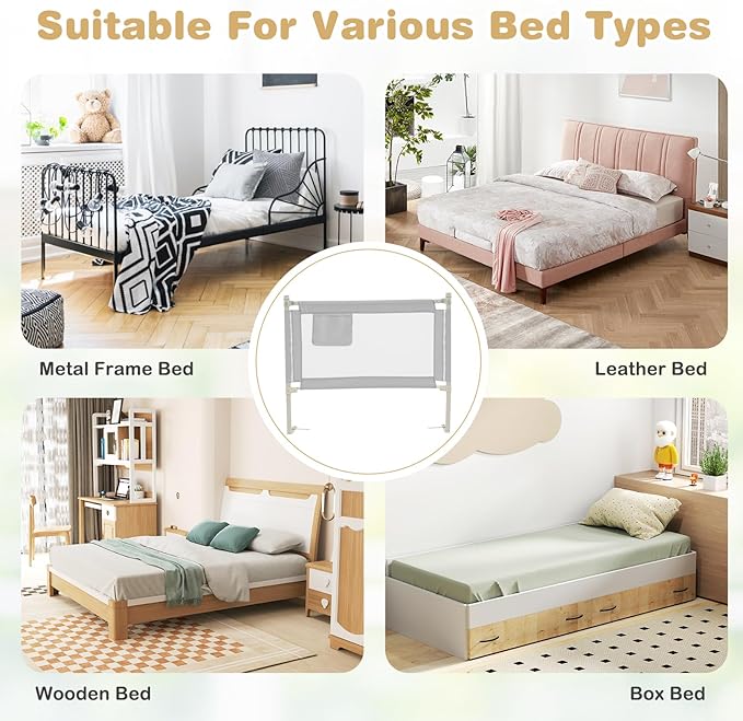 HONEY JOY Bed Rail for Toddlers, 47-Inch Extra Long, Portable Safety Bed Guard Rail w/Side Pocket, Toddler Bed Rails for Crib, King Queen Full Twin Size Bed Mattress (Gray)