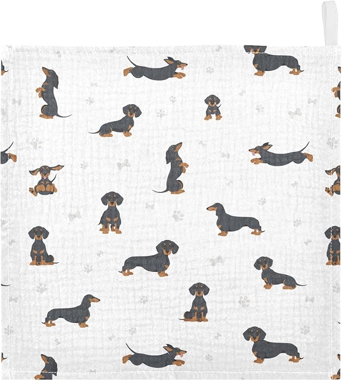 vvfelixl Baby Cotton Washcloths Black Dachshund Infants Bath Towel for Unisex Face Towels for Newborn, Natural Baby Wipes Delicate Skin, 11.8 X 11.8 inch, one sizex3