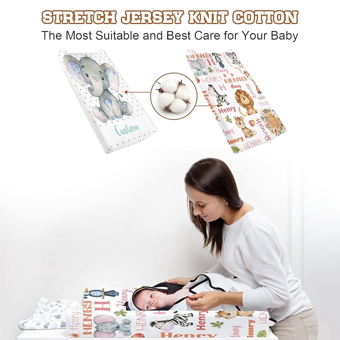 Custom Name Changing Pad Cover - 2 Piece Customizable Lion Print Changing Pad Cover - Cotton Toddler Baby Pee Pad Cover for Diaper Changing Table Nursery Protector
