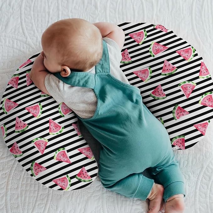 Watermelon Black and White Stripes Baby Nursing Pillow Covers for Boy Girl Tropical Summer Fruits Nursery Slipcovers for Breastfeeding Pillows Beach Vacation Soft Stretchy Covers for Newborn Infant