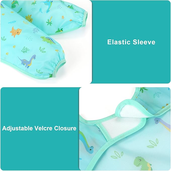 Accmor 3 Pack Long Sleeve Bibs, Baby Smock Waterproof Sleeved Bib Smock for Baby Toddler 6-36 Months