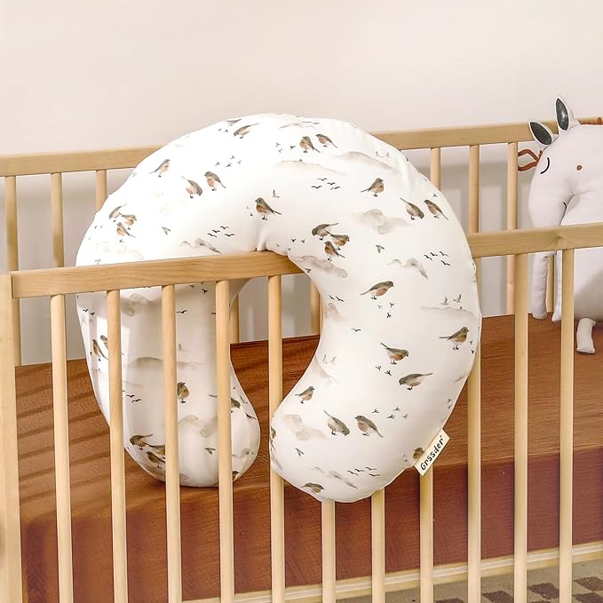 GRSSDER Nursing Pillow Cover, Stretchy Soft Minky Breast Feeding Pillow Covers, Fit Most Nursing Support Pillows for Breastfeeding, Comfortable Safe Pillow Cover, Lovely Birds