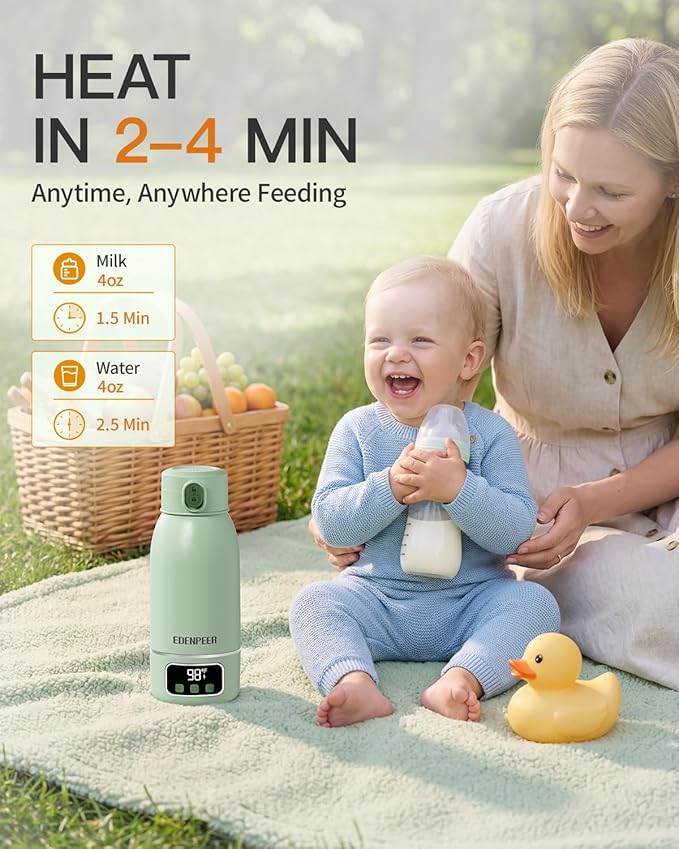 Portable Bottle Warmer on The Go, 17.6 OZ 120 W Fastest Heating, for Breast Milk & Water, 17400 mAh Battery, Precise Temperature Control, 48H Keep Warm, Rechargeable Baby Milk Warmer for Car & Outdoor