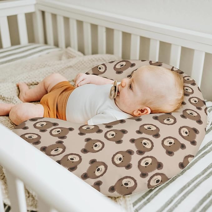 Neutral Boho Bears Baby Nursing Pillow Covers for Boy Girl Cute Brown Bear Nursing Pillow Slipcovers for Breastfeeding Pillows Watercolor Bears Soft Stretchy Slipcover for Newborn Infant