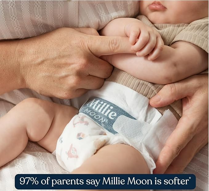 Millie Moon Luxury Disposable Baby Diapers Size 3 I 80 Count I, Ultra Soft Comfort, Absorbent Core for Day & Night Use, Wetness Indicator, Gentle Materials, Secure Fit
