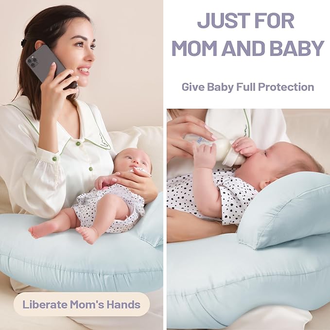 AMASKY Nursing Pillow for Breastfeeding and Bottle Feeding, Ergonomic Support for Mom and Baby, Removable Washable Cover(Light Blue), Pallet of Product