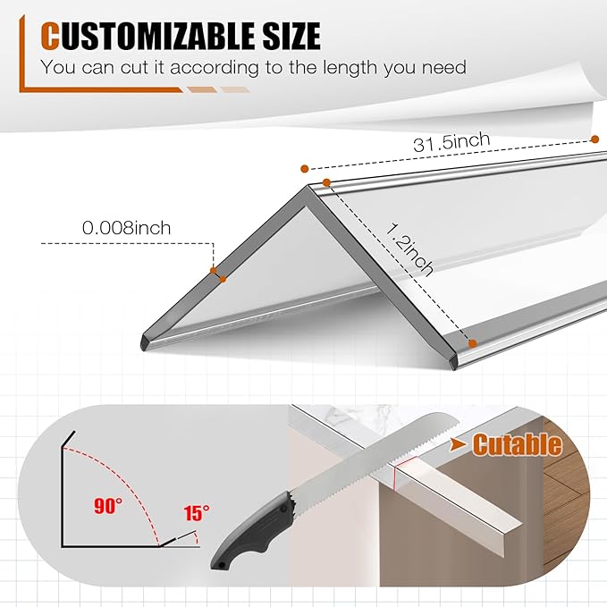 Magicheap 4 Pack Wall Corner Protector 31.5'', Self Adhesive Corner Protectors for Walls, Easy to Install Edge Guard Strip for Furniture Cabinet Shelf Drywall Baseboard Desk, 31.5in x 1.18in, Clear