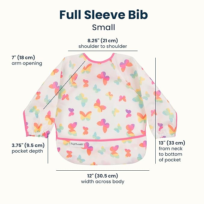 Tiny Twinkle Long Sleeve Bib for Babies & Toddlers | Waterproof Smock Bib for Eating | Machine Washable & Mess-Proof Feeding Essentials | Newborn Shower Gift (Butterflies, 6–24M)