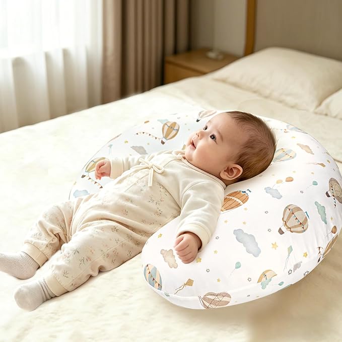 DILIMI Nursing Pillow Cover, Stretchy Removable Pillowcase for Breastfeeding Pillows, Ultra Soft Comfortable Slipcover for Baby Girl and Boy, Hot Air Balloon
