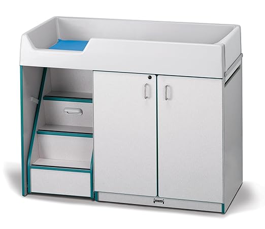 Jonti-Craft Rainbow Accents 5145JC005 Diaper Changer with Stairs, Left, Teal