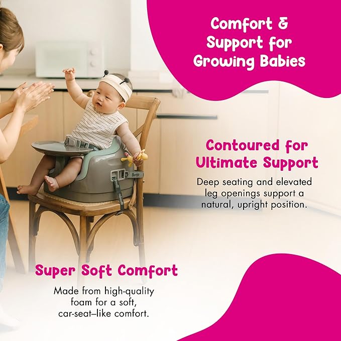 Bumbo 3-in-1 Baby and Toddler Multi Seat for Babies 6 to 36 Months, Breige/Agave - Floor Seating, High Chair, or Booster with Adjustable Height and Removable Tray