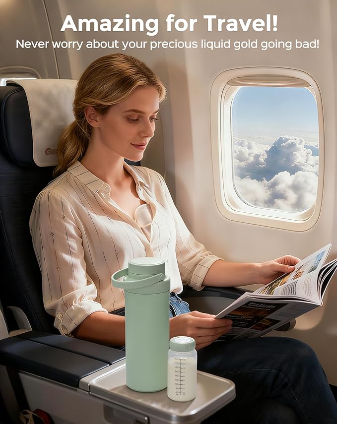 Xaproo 22oz Breast Milk Cooler Bottle, Breastmilk Cooler with 360° Cooling for 24 Hours, Portable Milk Chiller for Breastmilk with 2pcs Baby Bottles, Breast Milk Storage Bags for Baby, BPA-Free