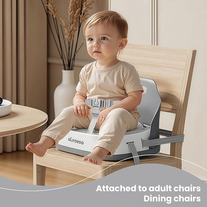 UBRAVOO Baby Booster Seats, Portable High Chairs for Babies and Toddlers, HighChair for Baby from 6 Months to 3 Years, Sitting Up to 15 kg (Grey)