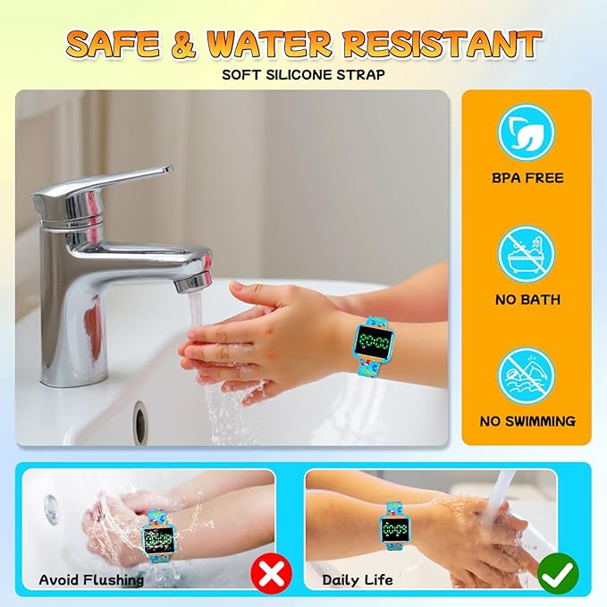 Potty Training Watch & Chart for Kids: Water Resistant Potty Watches Dinosaur Potty Training Chart for Toddler Boys Adjustable Volume Toilet Reminder with Reward Stickers Gifts for Boy (Blue)