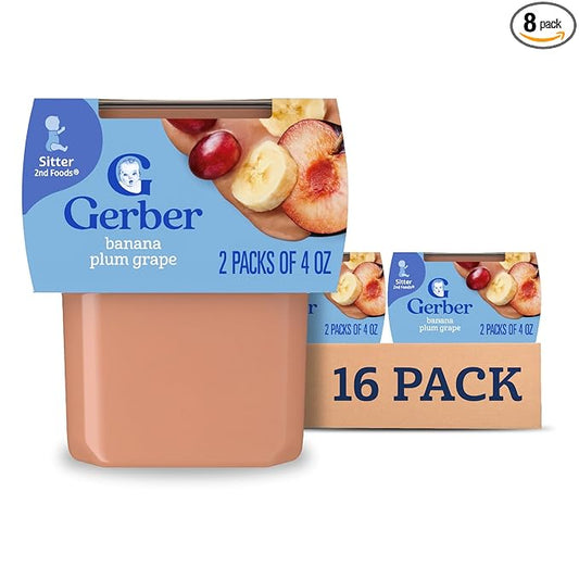 Gerber Stage 2 Baby Food, Banana Plum Grape Puree Tubs, No Artificial Colors or Flavors, Baby Puree, 16-Pack