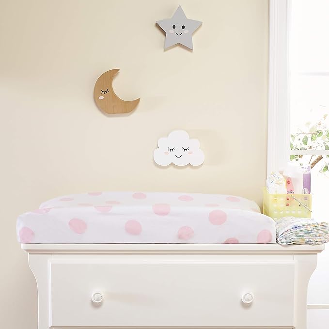 EVERYDAY KIDS 2 Pack Baby Changing Pad Covers for Baby Girl – Fits Most Changing Table Pads; 100% Cotton Jersey Knit, Breathable, Soft Changing Table Topper – Pink and White Hearts and Polka Dots