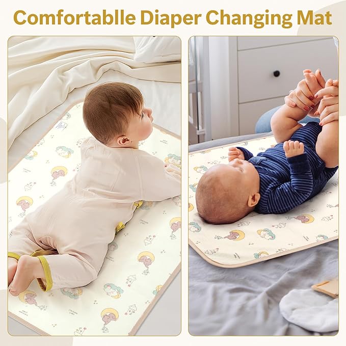 Muslin Diaper Changing Mat, Waterproof Changing Pad for Baby, Leakproof Quick Drying Pads, Portable Diaper Change Liners for Travel, Reusable Incontinence Underpads Protector