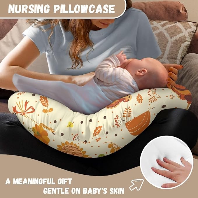 Turkey Pumpkin Baby Nursing Pillow Cover Stretchy Breathable Breastfeeding Pillow Cover Neutral Pillow Cover for Infant Snug Fit Standard Nursing Pillows for Thanksgiving