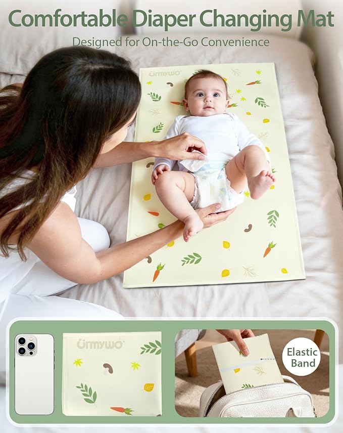 Baby Portable Diaper Changing Pad - Waterproof & Wipeable Changing Mat with PU Leather - Soft Comfortable - Foldable Travel Bag & Camping Mat - Newborn Essentials Must Haves - Baby Shower Gifts