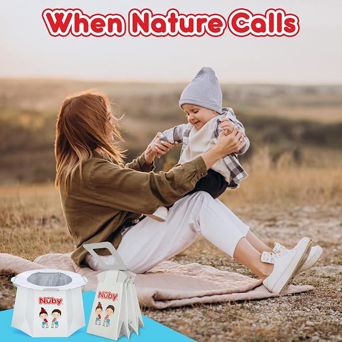 Nuby Disposable Travel Potty with Liner - Foldable and Portable Potty; Toddler Potty Essential for Camp, Trips, & Car Rides - Travel Potty for Toddler, 2 Pack