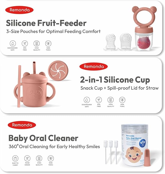 Remonda 23-Piece BPA-Free Silicone Baby Feeding Set | Extra Large Suction Plates, Toddler Bowls, Self Feeding Spoons, and More | Dishwasher Safe| Baby Led Weaning Supplies (Orange）C1