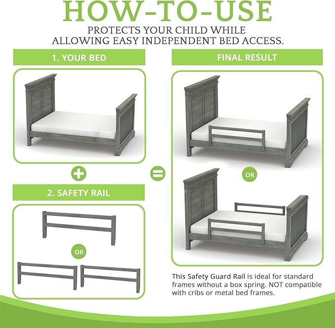 Safety Guard Rail for Baby, Kids, and Children - Solid Wood Safety Bed Rail for Toddlers - Easy Installation - Premium Protection for Bunk, Twin, Full, Queen and King Size Beds - (Brushed Grey)