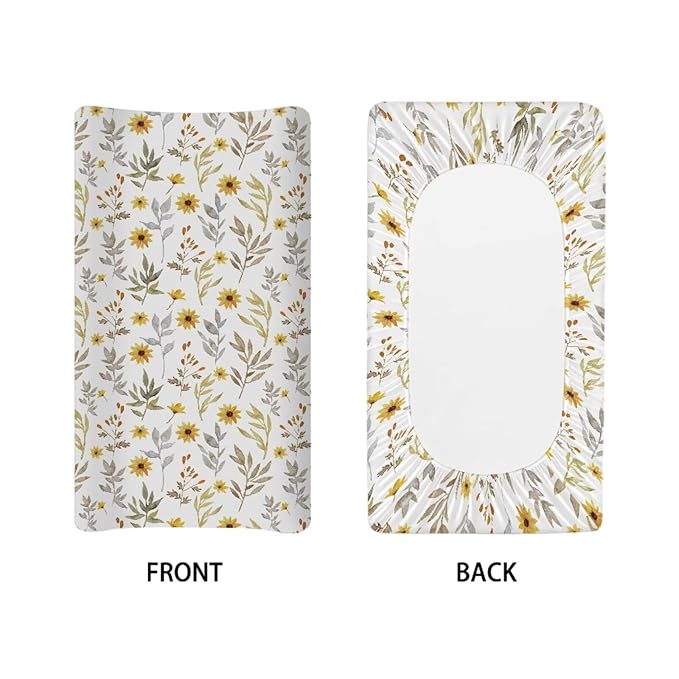 Microfiber Diaper Changing Table Sheets for Infants and Toddles Sunflower Green Leaves Baby Changing Pad Cover Soft Breathable