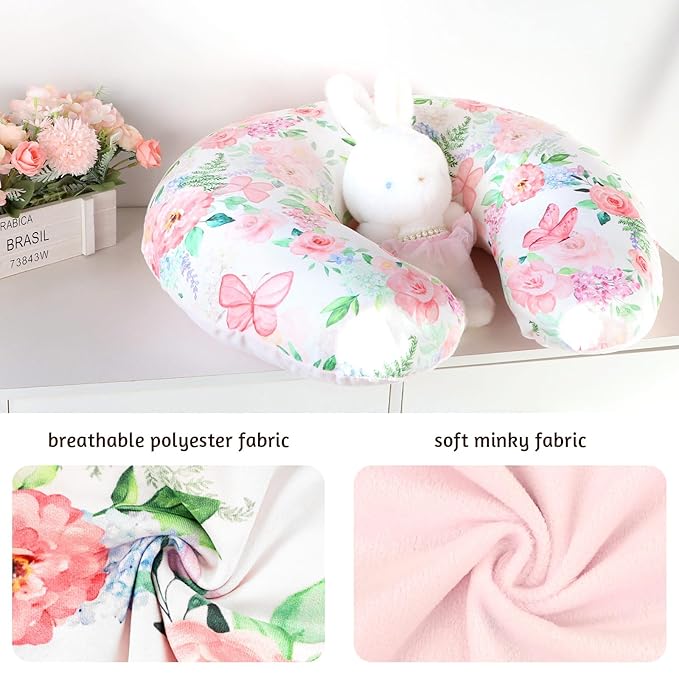 Nursing Pillow Cover 1 Pack, Removable Nursing Pillow Cover for Breastfeeding Pillows, Super Soft Comfortable Slipcover for Boy and Girls, Pink & Flowers