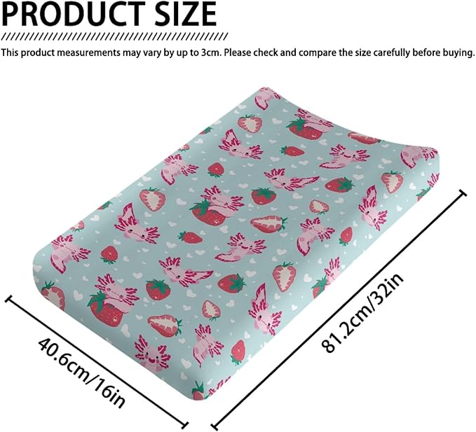 GOSTONG Axolotl Strawberry Baby Changing Table Cover for Toddlers Removable Soft Breathable Stretchy Diaper Changing Pad Sheets, Newborn Washable Changing Mat Covers