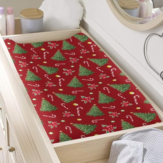 Christmas Tree Baby Changing Pad Cover for Newborn Soft Comfy Diaper Change Table Pad Covers for All Season Easy to Install Cradle Mattress Sheets Gift for Holiday