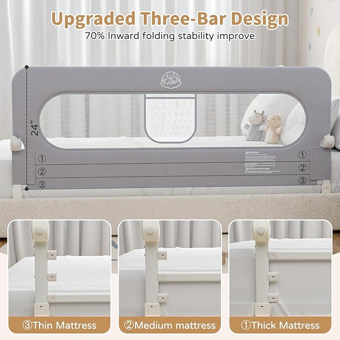 Bed Rail for Toddlers,59in Foldable Bed Rail for Baby, Baby Bed Rail Guard with Reinforced Carbon Steel Frame&Connectors for Twin Full Queen King Bed