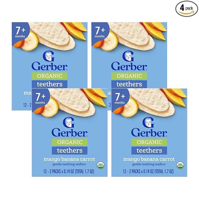 Gerber Organic Teethers Gentle Teething Wafers, Mango Banana Carrot 1 Count (Pack of 4)