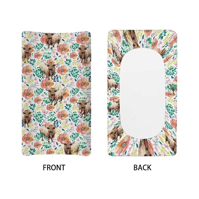 Highland Cattle Baby Changing Pad Cover Boys Girls Changing Table Cover Soft Breathable Cow Floral Diaper Changing Pad Cover Sheets