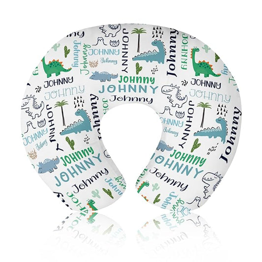 Baby Nursing Pillow Cover - Personalized Name Breastfeeding Pillow Cover with Dinosaur Pattern, Stretchy Removable U-Shaped for New Moms, Soft Breathable Slipcover for Infant Boys Girls