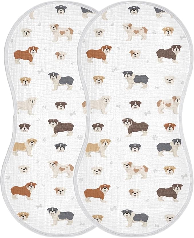vvfelixl Muslin Burp Cloths Different English Bulldog Baby Washcloths for Baby Girl Boys 2 Pack