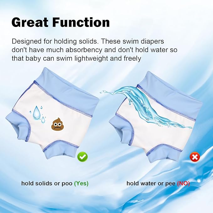 MooMoo Baby Swim Diapers 3 Pcs Waterproof Reusable Swimming Diapers for Baby Swim Lesson 2T-5T, Blue