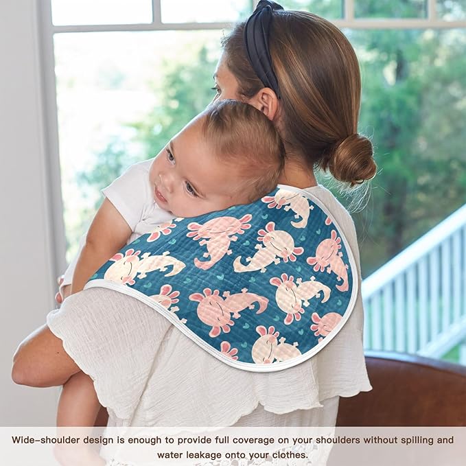 Muslin Burp Cloths for Baby Boys and Girls - 4-Pack Ultra Absorbent Cute Axolotl Muslin Washcloths, Newborn Towel, Milk Spit Up Rags, Burp Cloth Bib for Unisex, 22 x 11 Inch