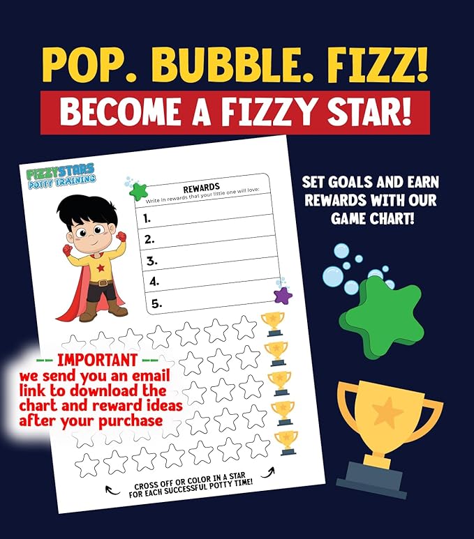 Fizzy Stars-Speed Up Potty Training Star-Shaped Potty Targets That Bubble & Change Color – Fun Toilet & Urinal Aim Trainer for Toddlers (1 Pack – 64 Stars)